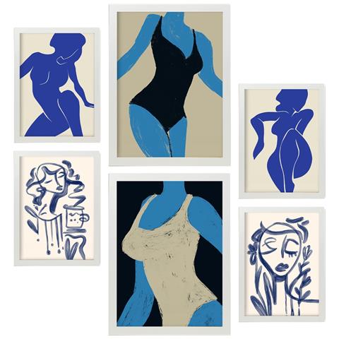 Set Di 6 Stampe Mettle Body 1 In Dipinti Decorativi Estetici Astratti Femminili Per Il Tuo Soggiorno Di Casa A3 & A4 Cornice Bianca - Foto 1