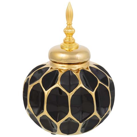 Vaso In Ceramica Nera E Oro, D16,5x23,5h Cm - Foto 1