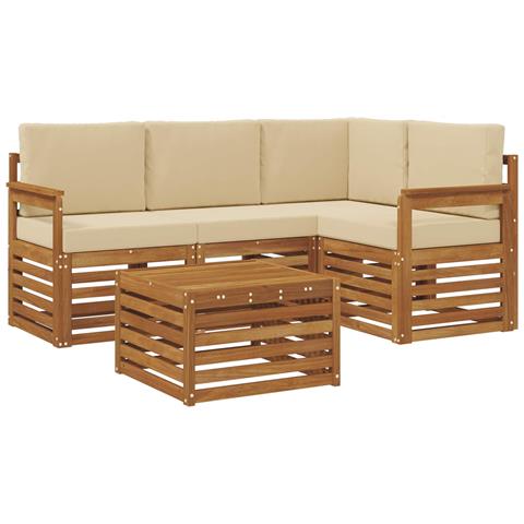 Set di divani da esterno con cuscino 5 pcs Naturale e Beige - Foto 1