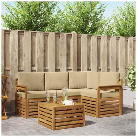 Set di divani da esterno con cuscino 5 pcs Naturale e Beige - Foto 2