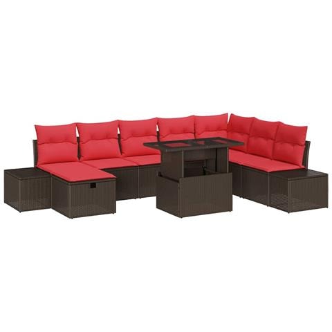 Set Divano da Giardino 9 pz Marrone polyrattan - Foto 1