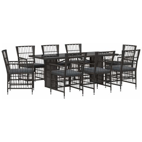 Set da pranzo per esterni 9 pz Nero polyrattan - Foto 1