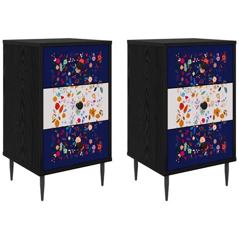 Armadio da Notte MAINZ 2 pz Rovere Nero 36 x 33 x 61 cm - Foto 1