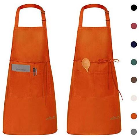 2 Confezioni Grembiule Da Cucina Impermeabile Regolabile Chef Grembiule Con Tasche Per La Casa Ristorante Artigianato Giardino Barbecue Scuola Coffee House Grembiule Per Donne Degli Uomini (arancione)  - Foto 1