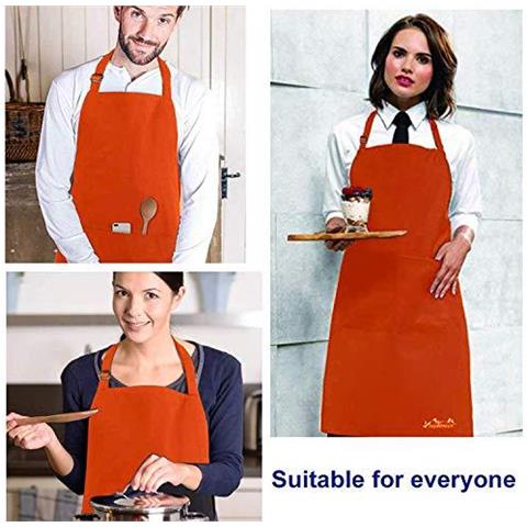 2 Confezioni Grembiule Da Cucina Impermeabile Regolabile Chef Grembiule Con Tasche Per La Casa Ristorante Artigianato Giardino Barbecue Scuola Coffee House Grembiule Per Donne Degli Uomini (arancione)  - Foto 4