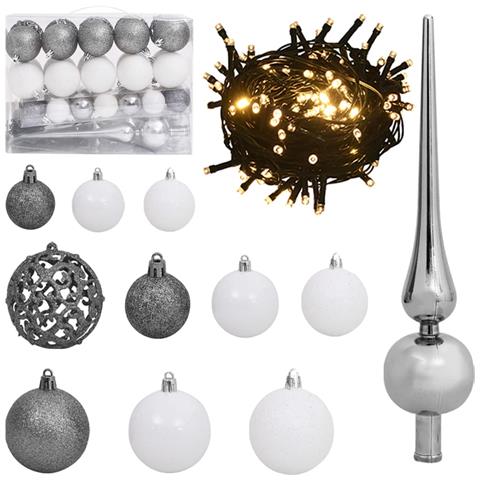Set Natale con 61 Palline Punta e 150 Luci LED Bianco e Grigio - Foto 1