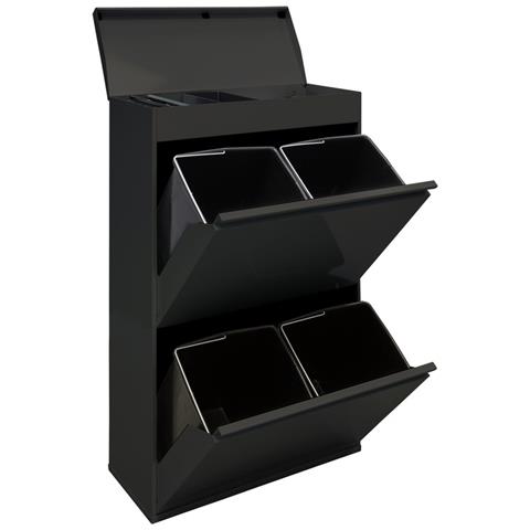 Top Cr626-b Pattumiera Per Raccolta Differenziata Con Ripiano Superiore Multiuso, 4 Secchi, Mobile D'acciaio Per Differenziata, 4 X 17l - 68l, Nero - Foto 1
