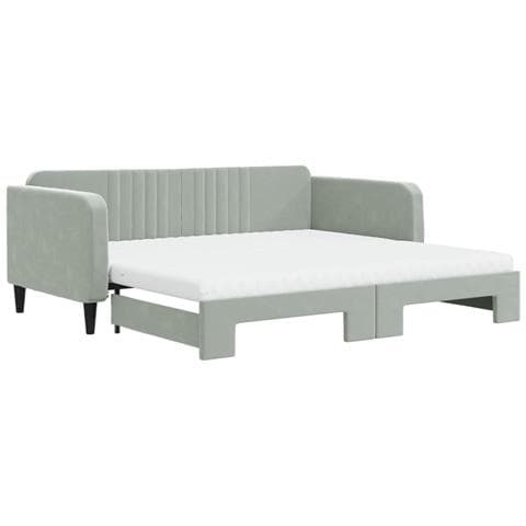 Divano Letto Estraibile Materassi Grigio Chiaro 100x200 Velluto - Foto 1