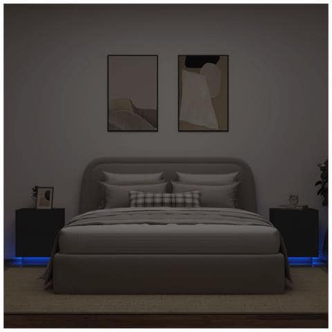 Comodini Con Luci Led 2pz Neri In Legno Multistrato - Foto 1