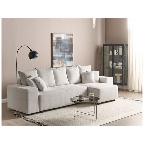 Divano Letto Angolare 3 Posti Luspa Velluto A Coste Beige Chiaro Con Contenitore Lato Sinistro - Foto 1