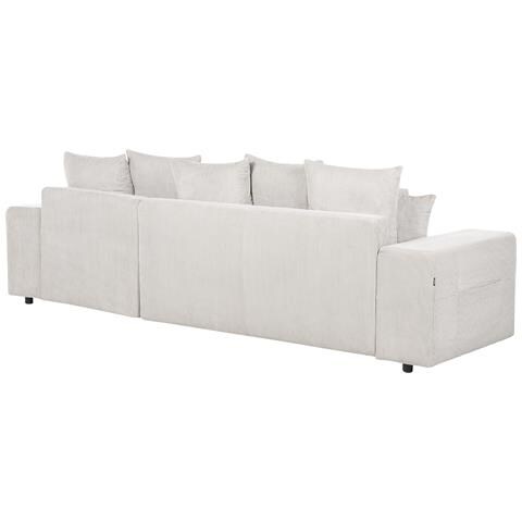 Divano Letto Angolare 3 Posti Luspa Velluto A Coste Beige Chiaro Con Contenitore Lato Sinistro - Foto 13