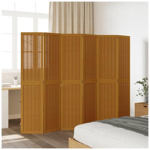 Divisorio Ambienti 6 Pannelli Marrone Legno Massello Paulownia - Foto 3