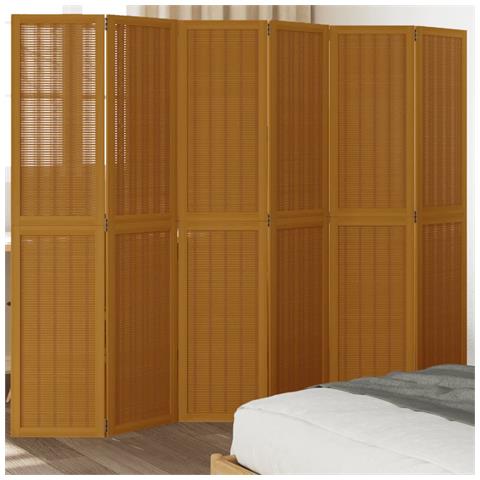 Divisorio Ambienti 6 Pannelli Marrone Legno Massello Paulownia - Foto 1