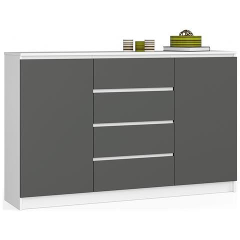 Cassettiera K160, 2 ante e 4 cassetti, 160x40x99 cm, Colore Bianco e Grigio Grafite - Foto 1
