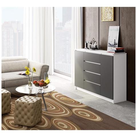 Cassettiera K160, 2 ante e 4 cassetti, 160x40x99 cm, Colore Bianco e Grigio Grafite - Foto 5