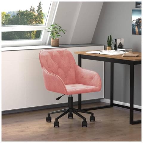 Sedia Girevole Da Ufficio Rosa In Velluto - Foto 1