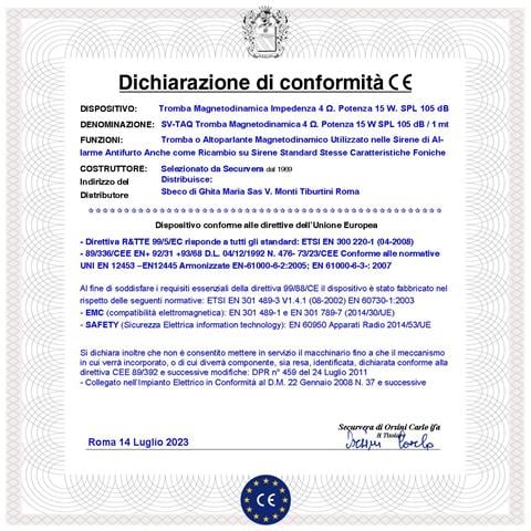 Tromba Altoparlante Ricambio Sirena Allarme Impedenza 4 Ohm Potenza 15 W Suoni Alta Frequenza Da 850 ± 4600 Hz Tweeter - Foto 2