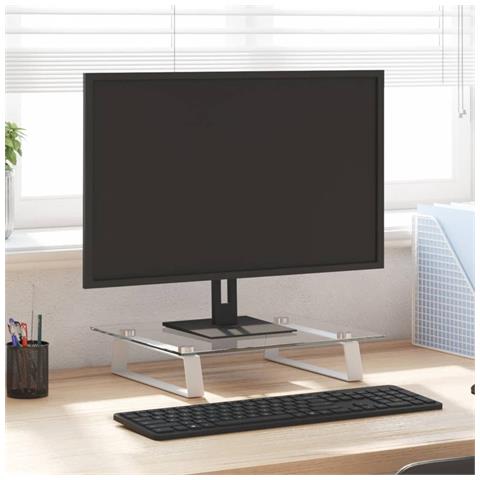 Supporto Per Monitor Bianco 40x35x8cm Vetro Temperato E Metallo - Foto 1