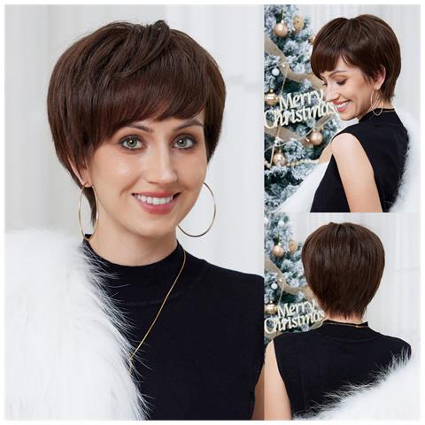 Parrucca Corta Chic Da Donna, Regolabile E Traspirante Brown - Foto 7