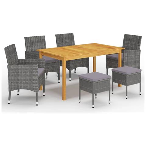 Set Mobili Da Pranzo Per Giardino 7 Pz Grigio - Foto 1