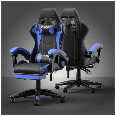 Sedia Gaming Con Poggiapiedi Telescopico, Sedia Girevole Ergonomica, Sedie Da Gamer, Schienale Regolabile 90-155°, Racing Sedia Con Cuscino Lombare & Poggiatesta, Blu - Foto 5