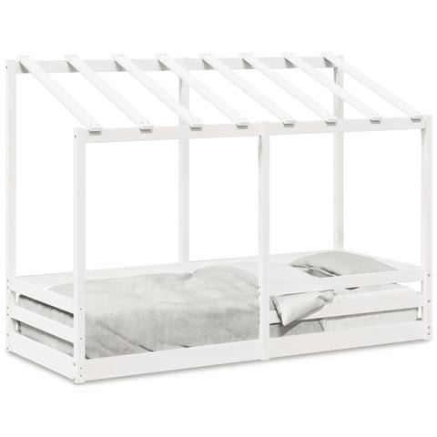 Letto per Bambini con Tetto Bianco 90x190cm Legno Massello Pino - Foto 1
