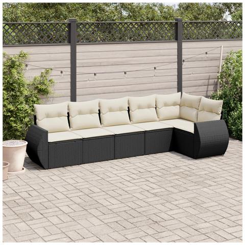 Set Divano Da Giardino 6 Pz Con Cuscini Nero In Polyrattan - Foto 1