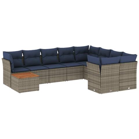 Set Divani Da Giardino 10 Pz Con Cuscini Grigio In Polyrattan - Foto 2