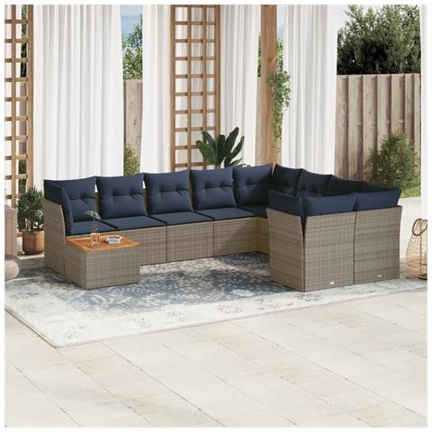 Set Divani Da Giardino 10 Pz Con Cuscini Grigio In Polyrattan - Foto 1