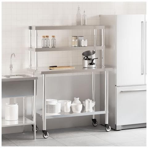 Tavolo Lavoro Cucina Con Ripiano 110x55x150 Cm Acciaio Inox - Foto 3