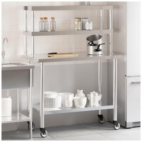 Tavolo Lavoro Cucina Con Ripiano 110x55x150 Cm Acciaio Inox - Foto 1