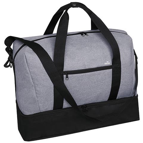 Borsa Da Viaggio In Poliestere 6000d Con Finitura Denim Con Protezione Rfid. Scomparto Per Scarpe 50x38x24 Cm. Grigio - Foto 1