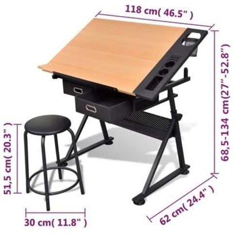 Tavolo Inclinabile Da Disegno A Due Cassetti Con Sgabello - Foto 8