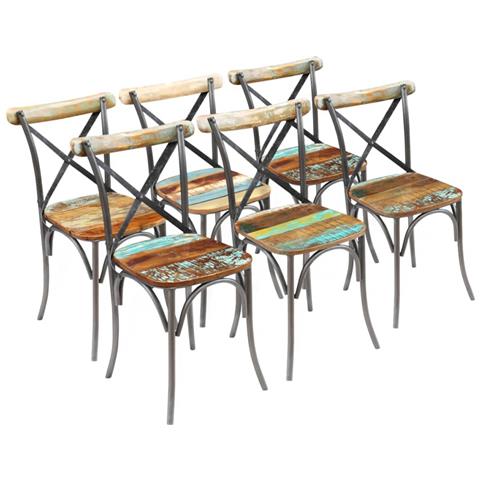 Sedie Da Pranzo 6 Pz In Legno Massello Di Recupero - Foto 2