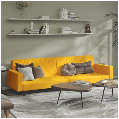 Divano Letto a 2 Posti Giallo in Velluto - Foto 2