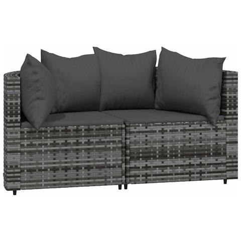 Divani Angolari da Giardino con Cuscini 2pz Polyrattan Grigio - Foto 1