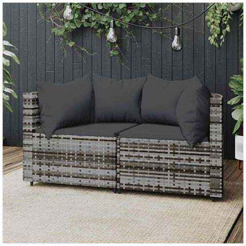 Divani Angolari da Giardino con Cuscini 2pz Polyrattan Grigio - Foto 2