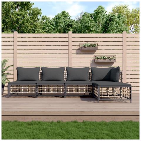 Set Divani da Giardino 5 pz con Cuscini Antracite in Polyrattan - Foto 2