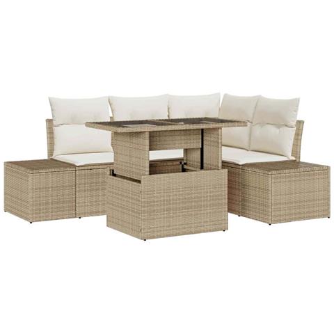 Set divano giardino 5 pezzi con cuscini beige polyrattan - Foto 1