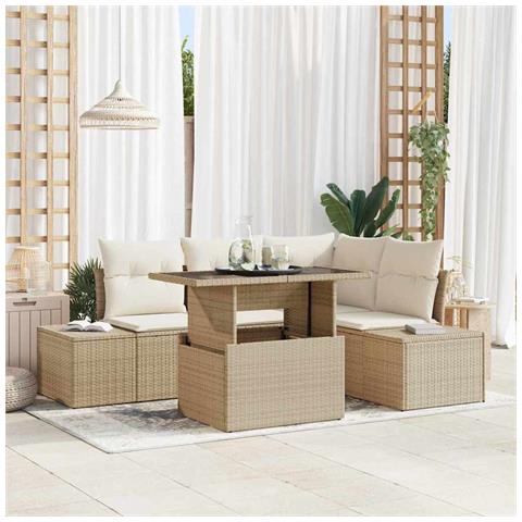 Set divano giardino 5 pezzi con cuscini beige polyrattan - Foto 2
