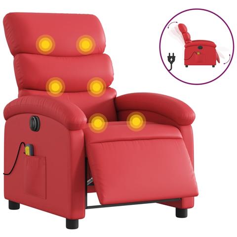 Poltrona Massaggio Elettrica Reclinabile Rosso Similpelle - Foto 1