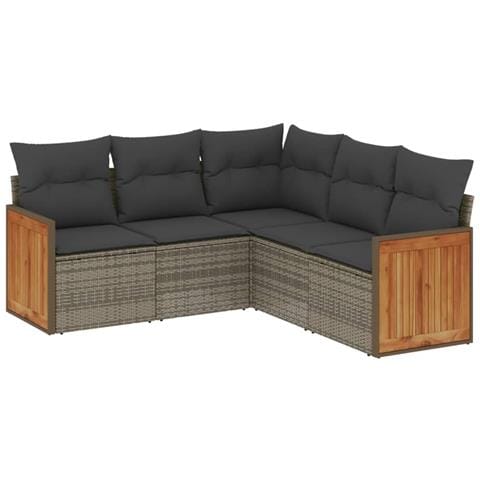 Set Divano da Giardino 5 pz con Cuscini Grigio in Polyrattan - Foto 1