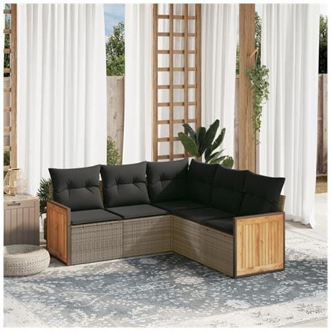 Set Divano da Giardino 5 pz con Cuscini Grigio in Polyrattan - Foto 2
