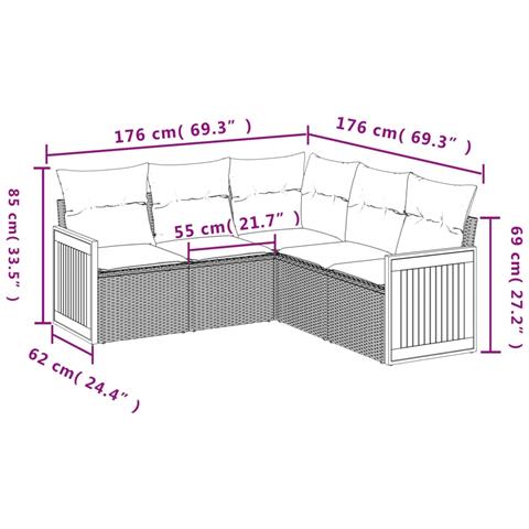 Set Divano da Giardino 5 pz con Cuscini Grigio in Polyrattan - Foto 3