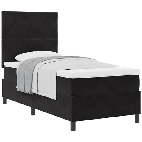 Letto Box Spring con Materasso Nero 100x200 cm Velluto - Foto 1
