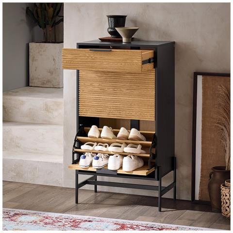 Sobuy Scarpiera Da Ingresso Cassettiera Con 1 Cassetto E 2 Ribalte Per Ingresso, Corridoio E Soggiorno Nero 64x40x115 Cm Hfsr03-sch - Foto 2