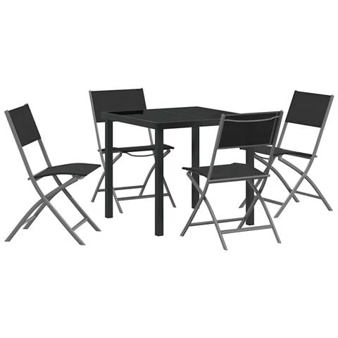 Set da Pranzo per Giardino 5 pcs Nero Textilene e acciaio - Foto 1