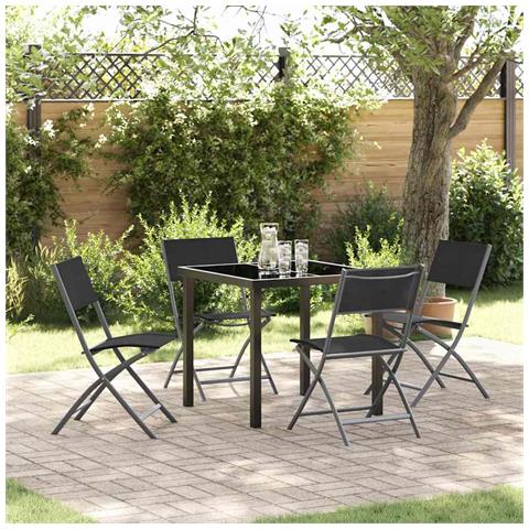 Set da Pranzo per Giardino 5 pcs Nero Textilene e acciaio - Foto 2
