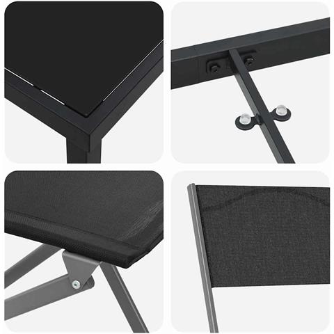 Set da Pranzo per Giardino 5 pcs Nero Textilene e acciaio - Foto 9