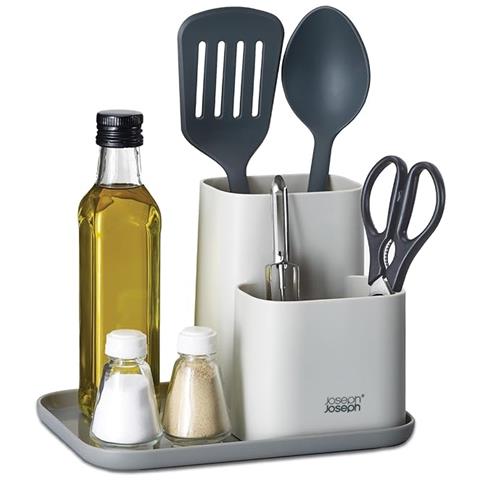 Organizzatore Da Cucina Duo Contenitore Di Conservazione Compatto Perfetto Per Utensili E Spezie Con Tre Scomparti Finitura Grigia Ideale Per Piano Di Lavoro - Foto 1